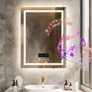 Smart LED Lighted Bathroom Mirror with Bluetooth Speaker Anti-fog Touch Buttons