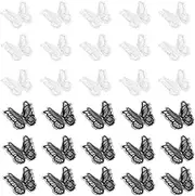 uxcell 30Pcs Butterfly Appliques Embellishments, 2 inches Double Layer Lace Organza Butterfly Patches Sew On Appliques for Wedding Bride Dress Clothes Hat Curtain, White/Black