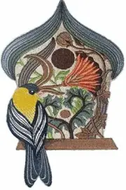 Goldfinch Birdhouse Embroidered Iron on/Sew patch [7.5" X 5"]