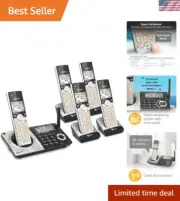 DECT 6.0 5-Handset Cordless Phone for Home with Dual Keypad Base, Answering M...