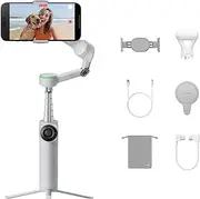 [insta360] Flow 2 Pro Creator Bundle Grey - Foldable AI Phone Gimbal, Apple DockKit, 360º Pan Tracking, Free Tilt Mode, Built-in Tripod/Selfie Stick, Portable Vlog/Travel Stabilizer, Spotlight, MagSafe