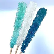 Classic Rock Candy Sticks, Sugar Rock Crystal Lollipops, Individually Wrapped (Pack of 6, Frozen Ice (Blue, White & Light Blue))