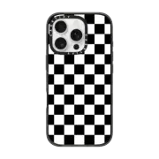 iPhone 16 Pro Impact Case MagSafe Compatible Black White Check Checkerboard Chess Board Two Tone Ska Pattern