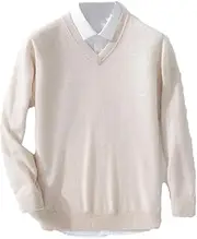 [Kiioouu] Men's Cashmere Sweater Warm Pullovers V-Neck Knit Winter Tops Male Knitwear Jumpers