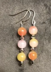 Handmade Acrylic Bead Crystal Accent Dangle Style Earrings