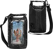 [wokdsbl] Dry Bag Waterproof Bag, Rolltop Backpack Waterproof with Mobile Phone Water Protection Bag, Adjustable Shoulder Strap, Transparent Design, Ideal for Swimming, Kayaking, Hiking, Black