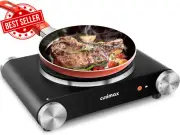 1500W Single Hot Plate, Electric Stove, Portable Cast Iron Hob, Temp Control