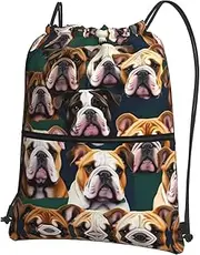 EdWal Cute English Bulldog Print Drawstring Backpack Gym Bags Sports Bags With Zipper Pocket For Travel Beach, Black, One Size