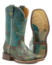 New! Tin Haul Women's FEATHER PLUME COWBOY BOOTS w/ Peacock Sole Size 8 9 10 11