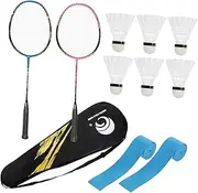Kisangel Badminton Rackets Balls Kit Aluminum Carbon Racket Set Comfortable Handle Belt for Practice