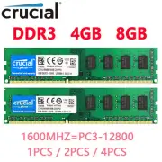 CRUCIAL DDR3 4GB 8GB 1600 MHz PC3-12800 Desktop Memory RAM Non ECC 240Pin DIMM
