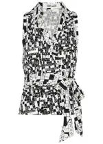 Diane Von Furstenberg Ariane Printed Jersey Wrap top - Black And White - L (UK14 / L) L (UK14 / L)