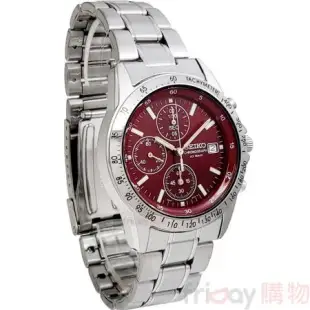 SEIKO精工 SBTQ045手錶 日本限定款 酒紅面 三眼計時 日期 鋼帶 男錶