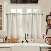 XTMYI 30 Inch Length Short Curtains Linen Semi Sheer Rod Pocket Small Window Ivory Cream Cafe Curtains for Bathroom/Kitchen,Natural