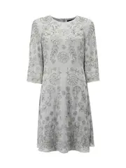 Blue Beaded Floral Short Sleeve Mini Dress