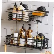 Shower Caddy Suction Cup 2 Pack with Hooks & Soap holder, Heavy Duty 2×Black