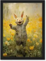 Artery8 Tulips and Rabbit Watercolour Fun Kids Baby Nursery Artwork Framed A3 Wall Art Print
