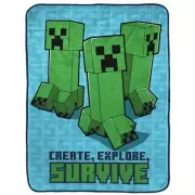 Minecraft Creeper Mob Create, Explore, Survive Throw Blanket, 46" X 60"