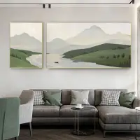 在飛比找momo購物網優惠-【House Deco 吾所飾室】北歐抽象兩聯式山水壁畫掛畫