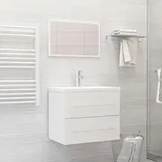2 Piece Bathroom Furniture Set, White Engineered Wood, Wall Mounted Cabinet with Storage Drawer, Mirrored Design for Modern Bathrooms