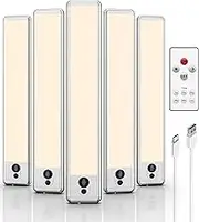 EZVALO Under Cabinet Kitchen Lights, 5 Pack of 5300K Dimmable Wireless Motion Sensor Lights Indoor with Remote Control, LED Night Lights for Kitchen,Wardrobe and Cupboard