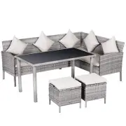 6-Seater Garden Outdoor Patio Rattan Corner Dining Set Wicker Sofa, Foot Stool,