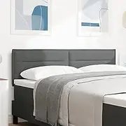 Upholstered Headboard for Bed, Adjustable Height, Dark Grey Fabric Covered, Rectangular Wood Frame, Wall Mounted