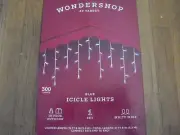 New ! Wondershop 300 lights Blue Icicle Lights white Wire ft 19 in Long