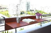 Balcony Bar Table for Railings, Balcony Folding Deck Table, Wooden Adjustable Hanging Deck Table for Patio, Apartment, Garden (Chestnut, 21" L x 11.8" W)