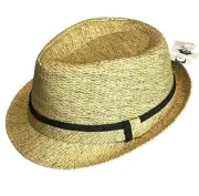 Dockers Straw Fedora Hat Mens Large/XL Tan Black Hat Band Cap $40 MSRP NEW
