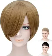 CaseEden Cosplay Wig, Cosplay Wig, Brown, Smooth, Short Bob, Short, White Merce Wig Net, Set of 2