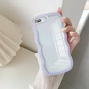 UEEBAI Wave Frame Clear Case for iPhone 7 Plus and iPhone 8 Plus Case Clear, Cute Wavy Phone Case for Girl Slim Fit Shockproof Phone Cover Bumper Translucent Soft Pretty Case for Women - Purple