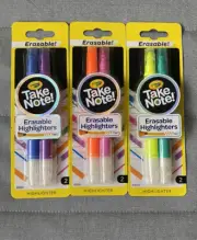 3 Packs Variety Crayola Take Note Washable Pens and Erasable Highlighters