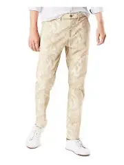 Dockers Mens Straight Leg Stretch Patterned Slim Fit Chino Pants, Beige,36W/34L