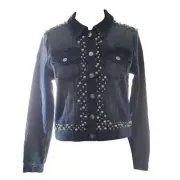 bebe Extravagant Cotton Blend Dark Blue Denim Barcelona Jacket New Tags Size L