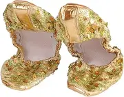 [WRITWAA] Stretch Cord Latin Dance Shoes Anti-Slip Round Plate for Ballet Size s 34-35 Gold Shoes