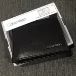 (現貨) CALVIN KLEIN CK 素面真皮皮革男短夾 深咖啡 零錢短夾