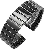 MGHN Steel Watch Band Butterfly Buckle One Bead Watchband Ceramic Strap Ceramic Bracelet Strap Removable Replacement Strap 20mm 22mm (Color : Black, Size : 22mm)