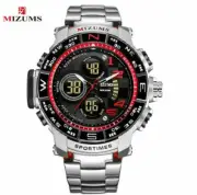 MIZUMS Men Quartz Watches Digital Chronograph Alarm Watch Silver Steel Stopwatch