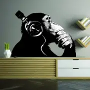 Banksy Thinking Monkey Wall Decal DJ Sticker Gorilla Headphone Home Art Graffiti