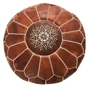 Dark Brown Moroccan Leather Ottoman Pouffe