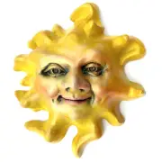 Original Handcrafted Folk Art Sun Face Sculpture, Yellow Wall Sculpture, Signed