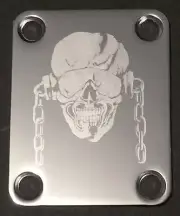 GUITAR NECK PLATE Custom Engraved Etched - Megadeth VIC RATTLEHEAD - CHROME