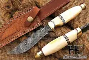HUNTEX Custom Handmade Damascus Blade, Camel Bone Handle, Big Game Hunting Knife
