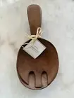 Pottery Barn Wooden Paddle Salad Servers Set 2 Short Large Curved Spoon Fork