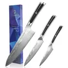 3PCS Japanese Kitchen Knives Set Santoku Knife Damascus Steel Chef Meat Cleaver