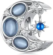 [Teleye] Moon Charm 925 Sterling Silver Charm Fits For Pandora Bracelet Necklace, Cubic Zirconia, Created Cubic Zirconia