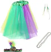 SAFIGLE Elegant Carnival Tutu Set Headband Earrings Sequin Mask for Women Costumes Halloween Fancy Dress Party Attire
