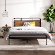 Zinus Queen Santa Fe Bed Frame Metal & Wood Bed with Footboard