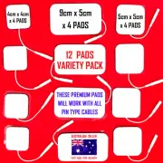 Dr TENS 12 ELECTRODE PADS PREMIUM VARIETY PACK - PERFECT 4 ALL PIN TYPE CABLES